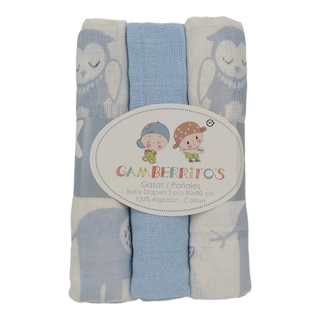 Pack 3 Muselina Buho Azul