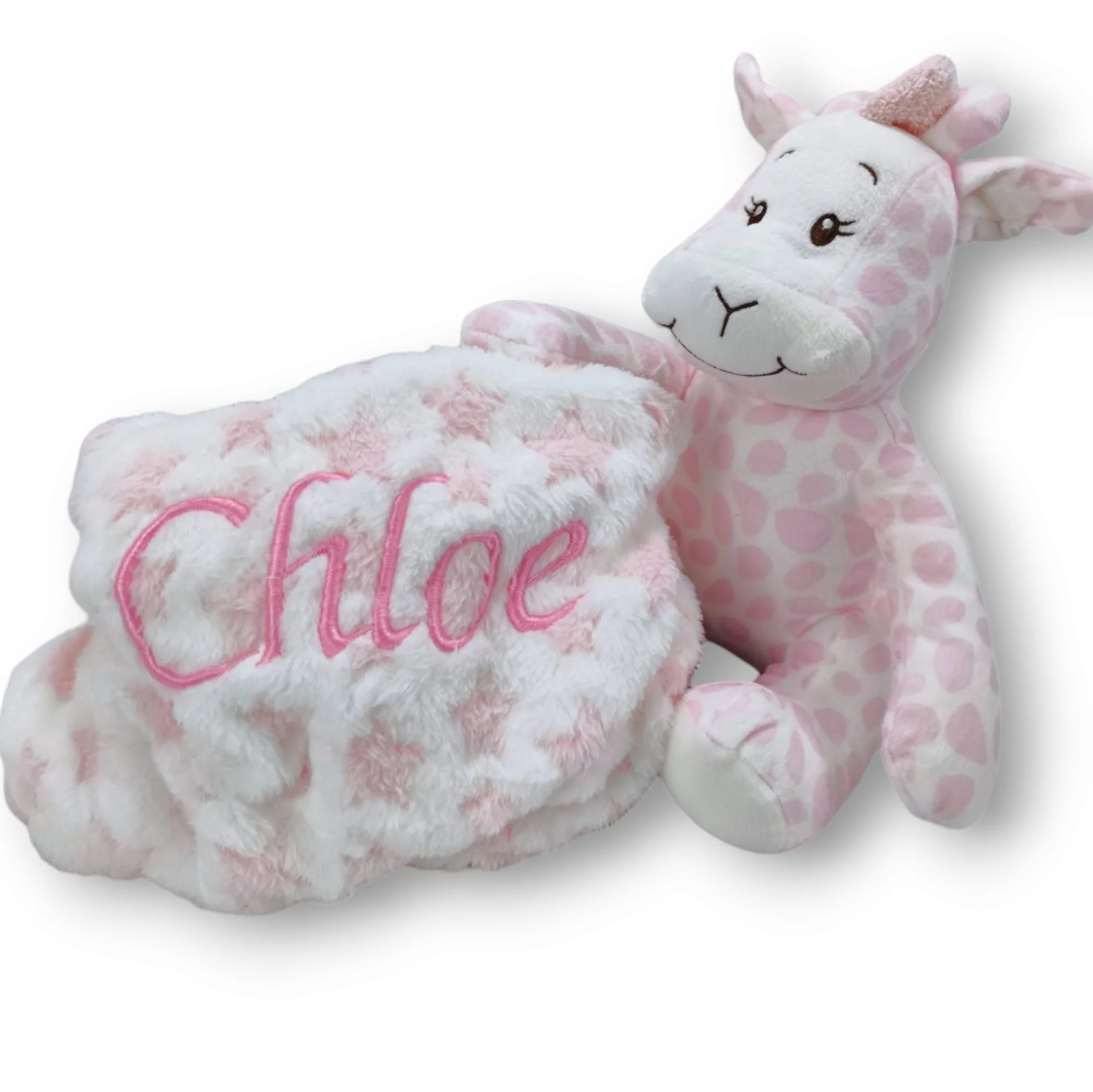 Manta bebé personalizada con jirafa de peluche – Bordada con nombre - Imagen 5