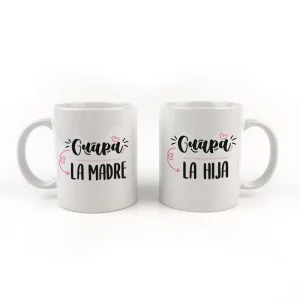 Pack Tazas cerámica o plástico Guapa la Madre, Guapa la Hija