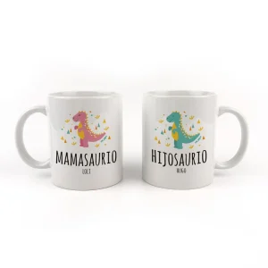 Pack Tazas cerámica o plástico Personalizada Mamasuario, Hijosaurio